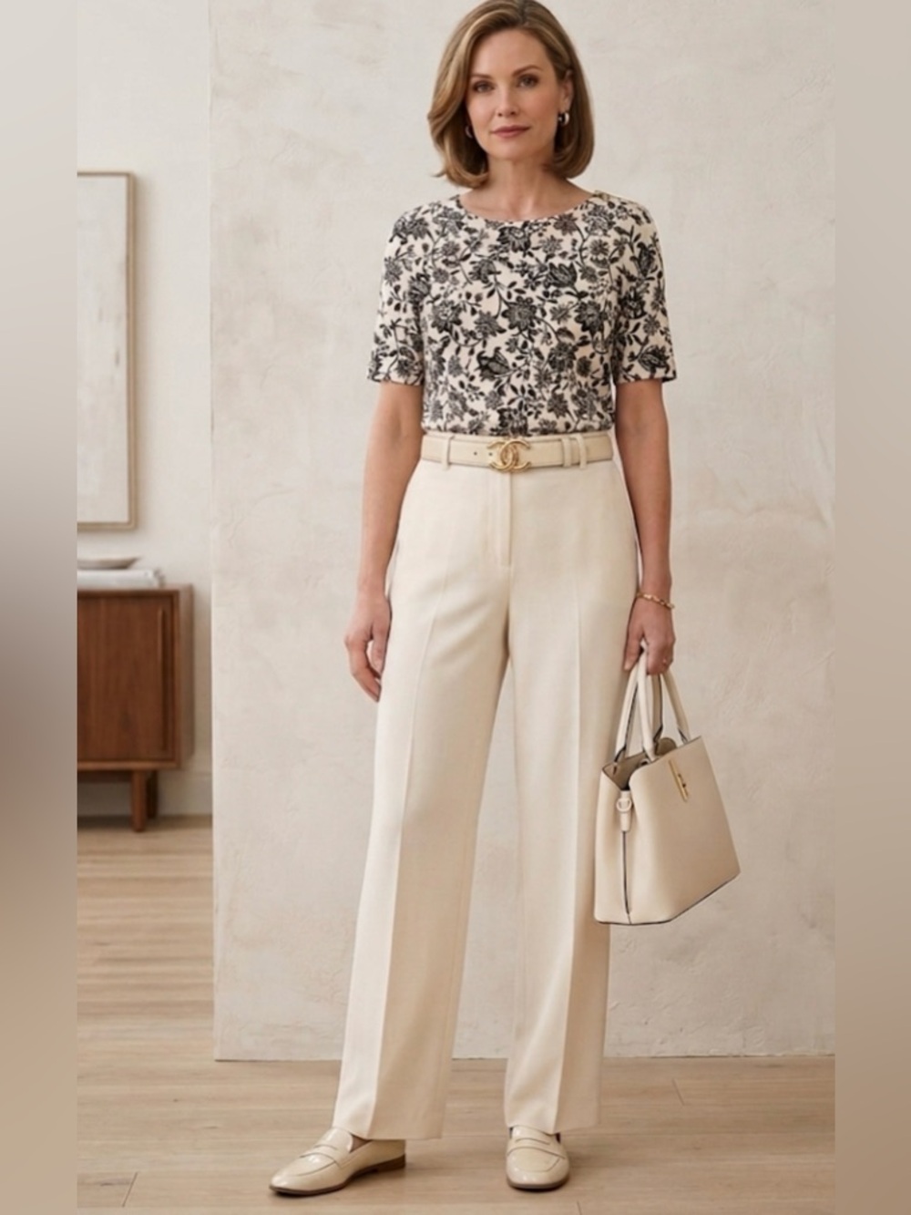 (S) KAREN SCOTT black/cream floral cotton top